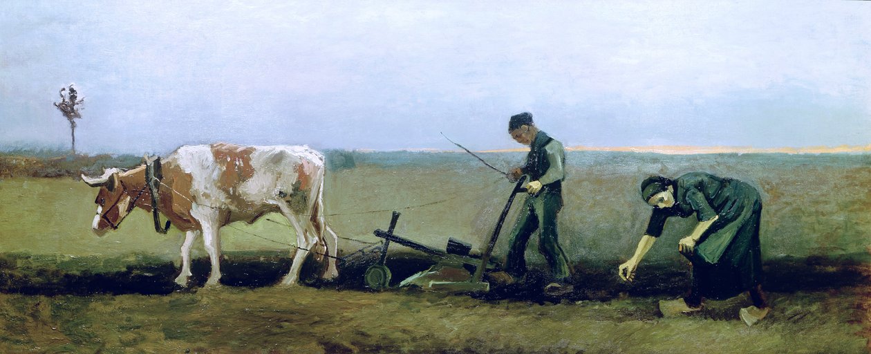 Arbetare och bonde som planterar potatis, 1884 av Vincent van Gogh