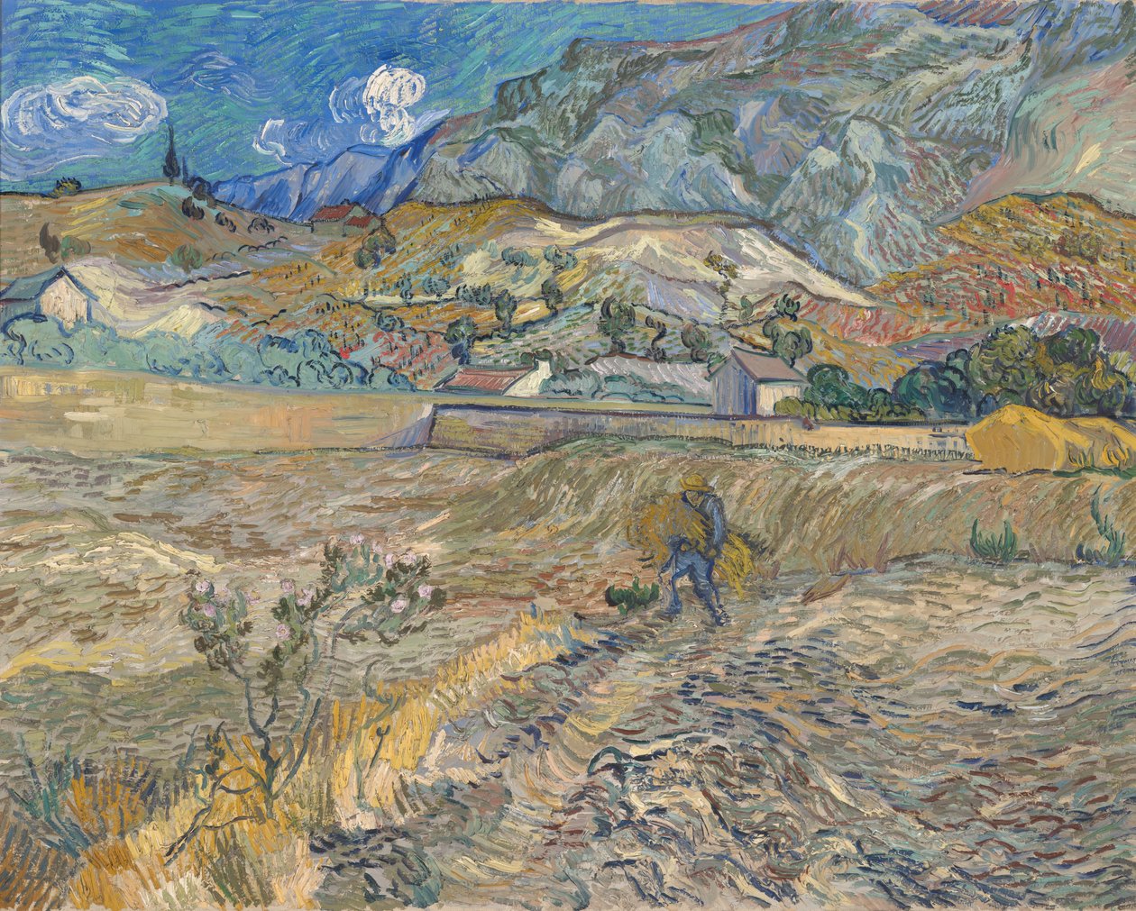 Landskap i Saint-Rémy (slutet fält med bonde) av Vincent van Gogh