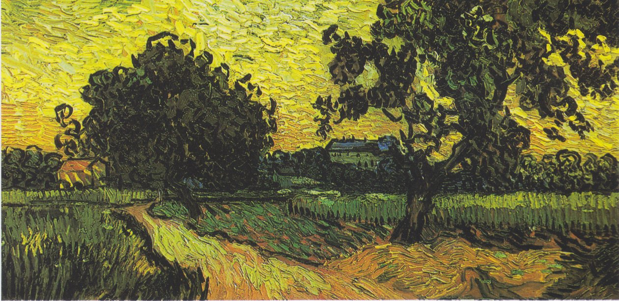 Landskap med Auvers Castle vid solnedgången av Vincent van Gogh