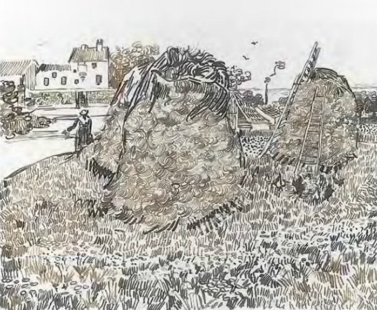 Montes de feno perto da fazenda av Vincent van Gogh