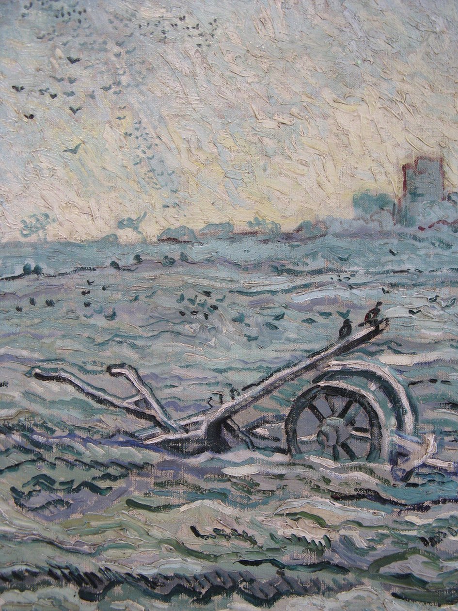 Ondergesneeuwd veld met een eg av Vincent van Gogh