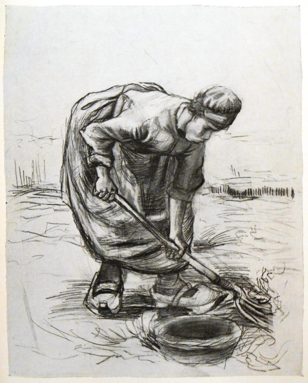 Bondekvinna, gräver potatis, med korg av Vincent van Gogh