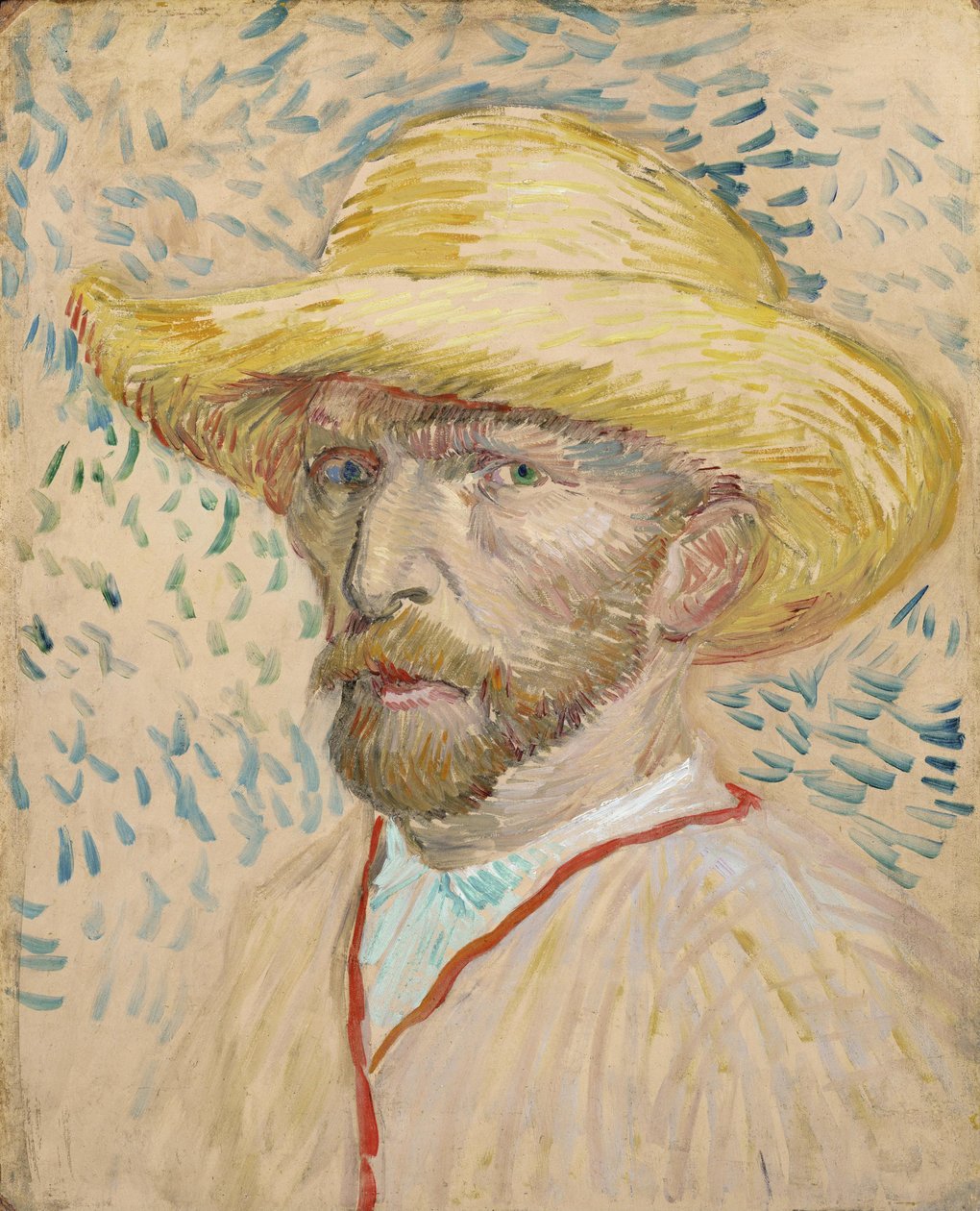 Självporträtt med halmhatt av Vincent van Gogh