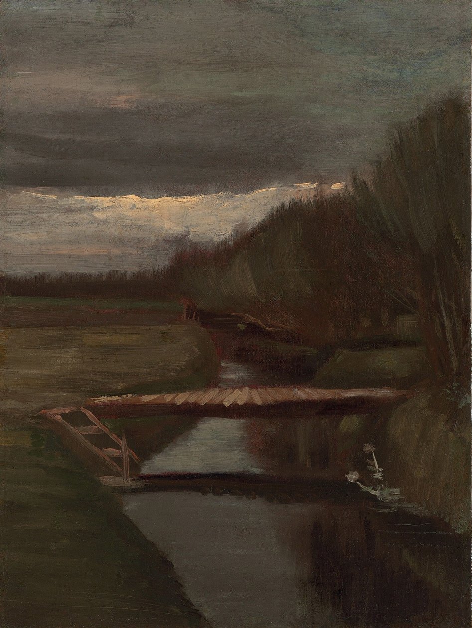 Sloot en kleine brug av Vincent van Gogh