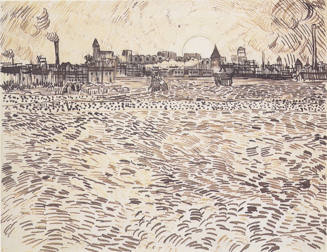 Sommarkväll, teckning från en målad studie av Vincent van Gogh