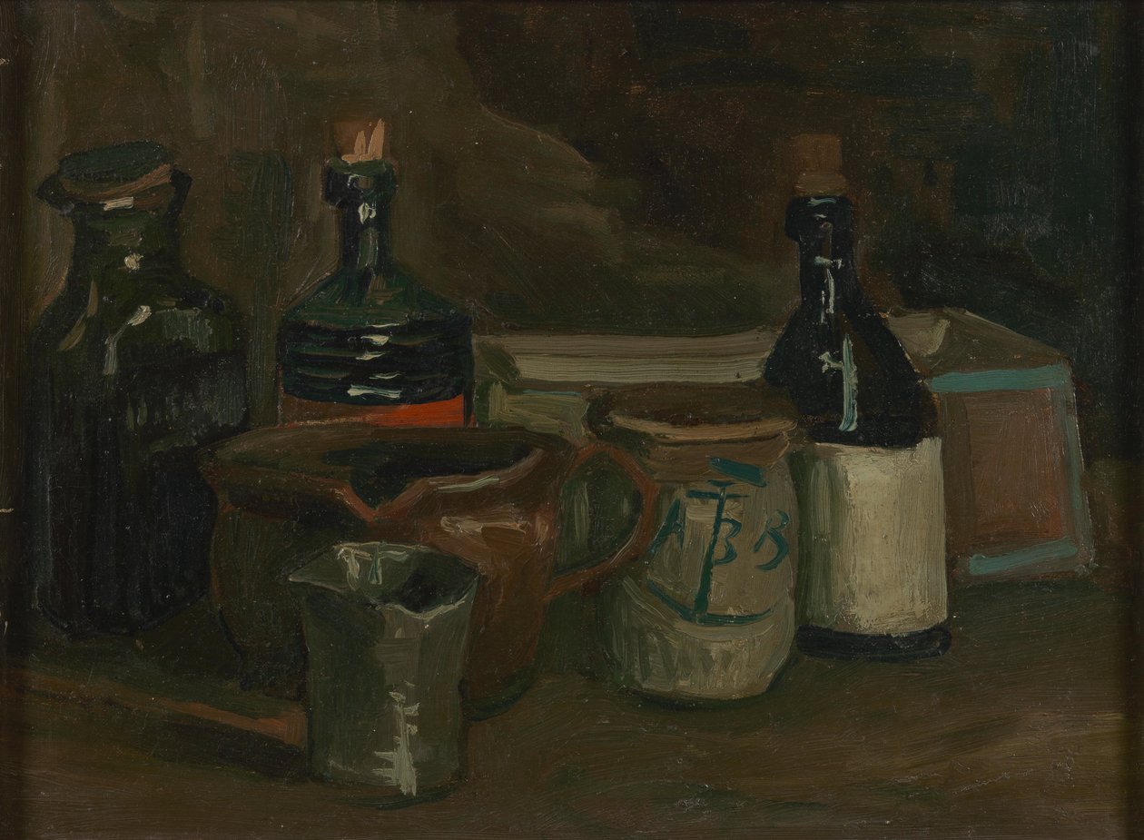 Stilleben med flaskor och lergods av Vincent van Gogh