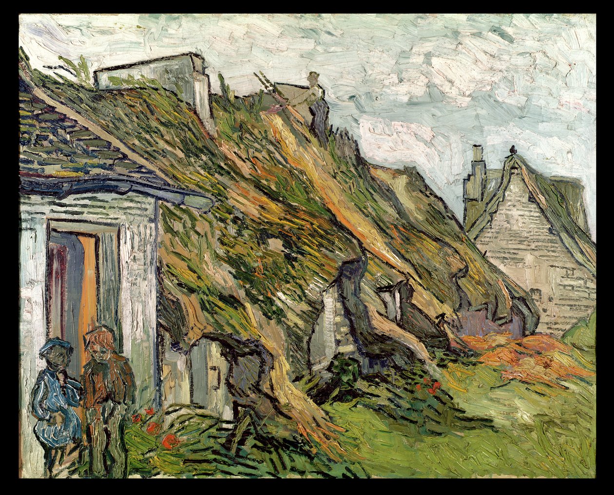 Stugor med halmtak i Chaponval, Auvers-sur-Oise, 1890 av Vincent van Gogh