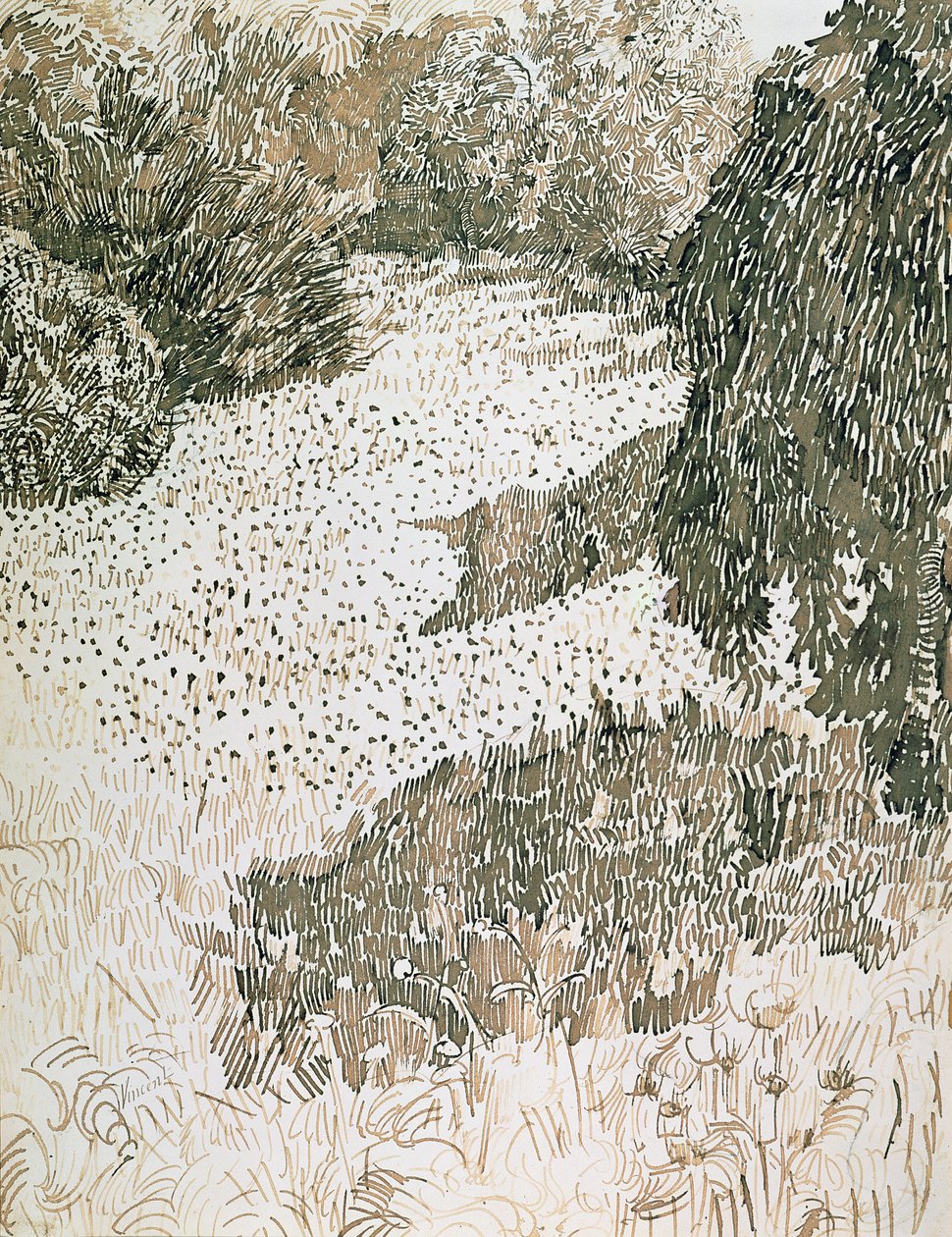 The Corner of the Park, 1888 (bläck och penna på papper) av Vincent van Gogh