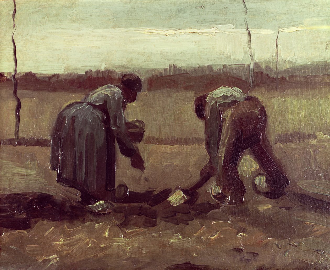 Två bönder som planterar potatis, 1885 av Vincent van Gogh