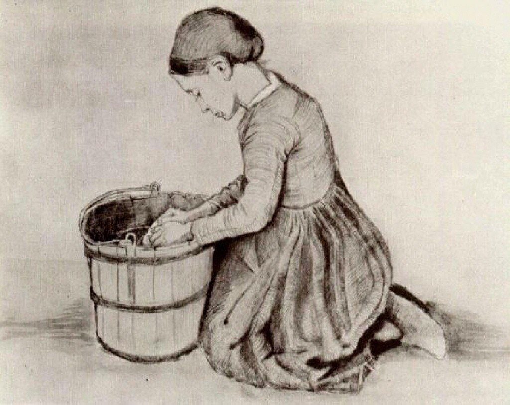 Vangogh girl kneeling front bucket av Vincent van Gogh