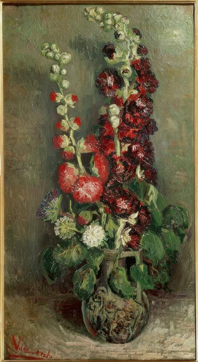 Vase med rosor med mallows av Vincent van Gogh