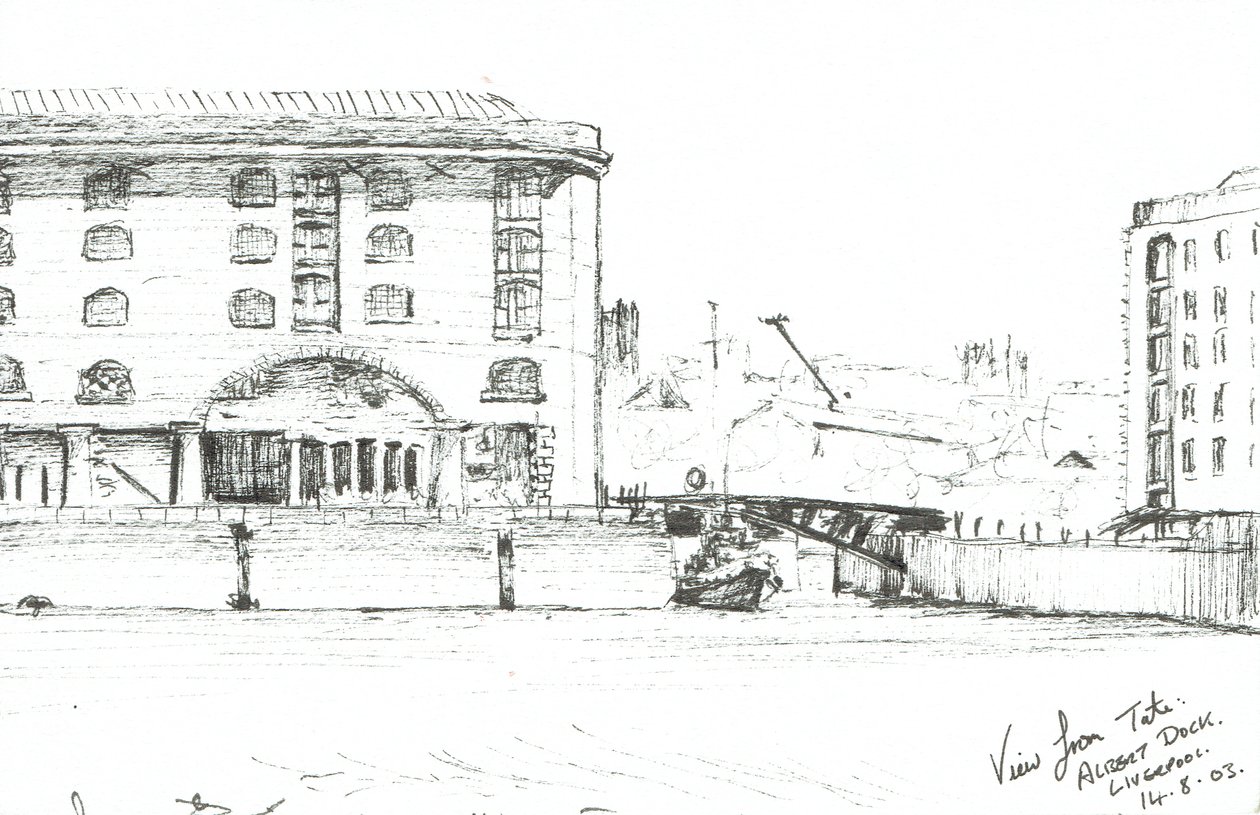 Albert Dock Liverpool, 2003, (Bläck på papper) av Vincent Alexander Booth