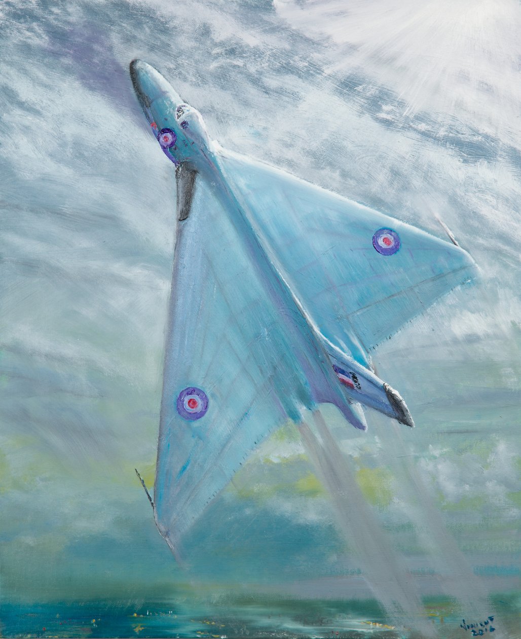 Avro Vulcan B1 Nattflyg, 2016, (olja på dukskiva) av Vincent Alexander Booth
