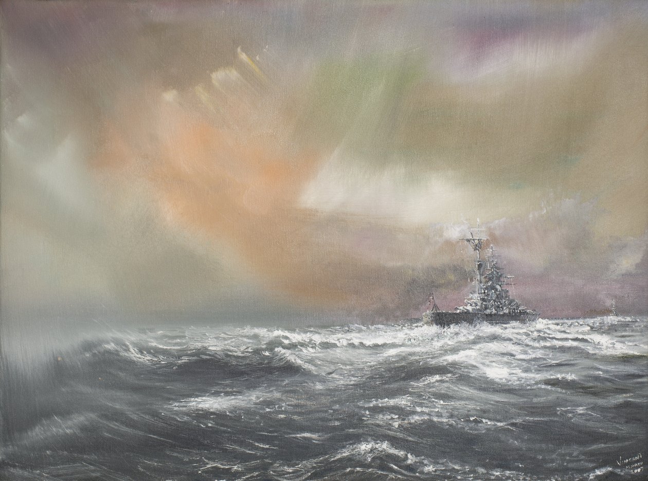 Bismarck signalerar Prinz Eugen 0959hrs 24051941, 2007, (Olja på duk) av Vincent Alexander Booth