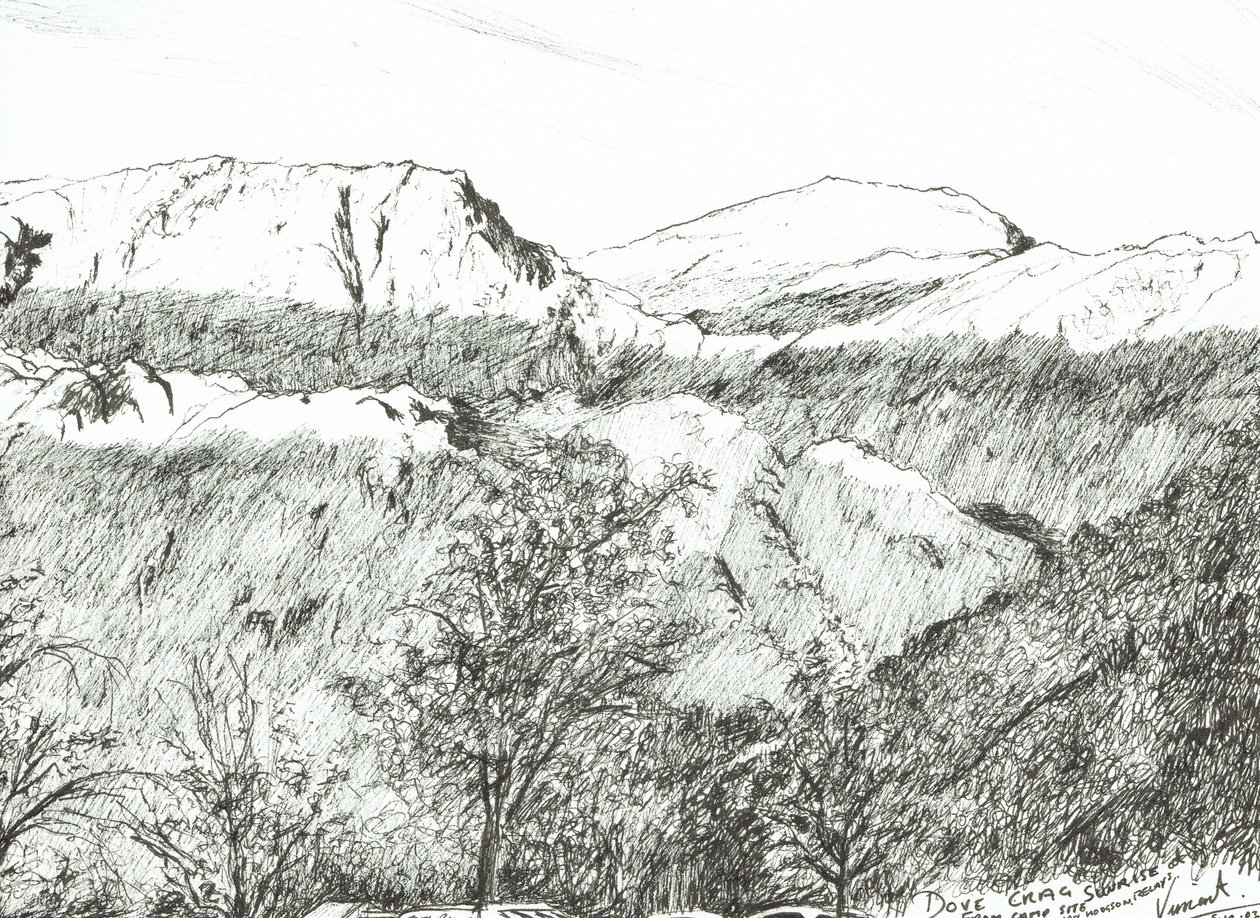 Dove Crag at Sunrise, 2003, (Bläck på papper) av Vincent Alexander Booth