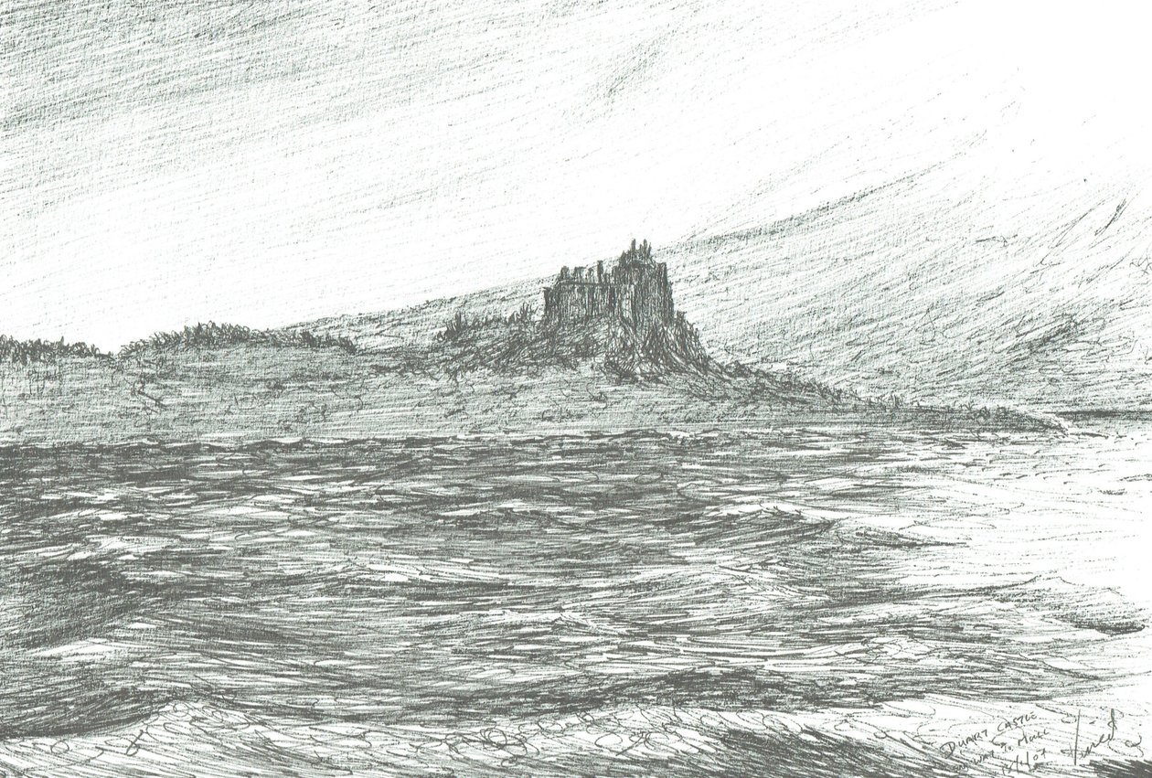 Duart Castle från färjan;2007;(bläck på papper) av Vincent Alexander Booth
