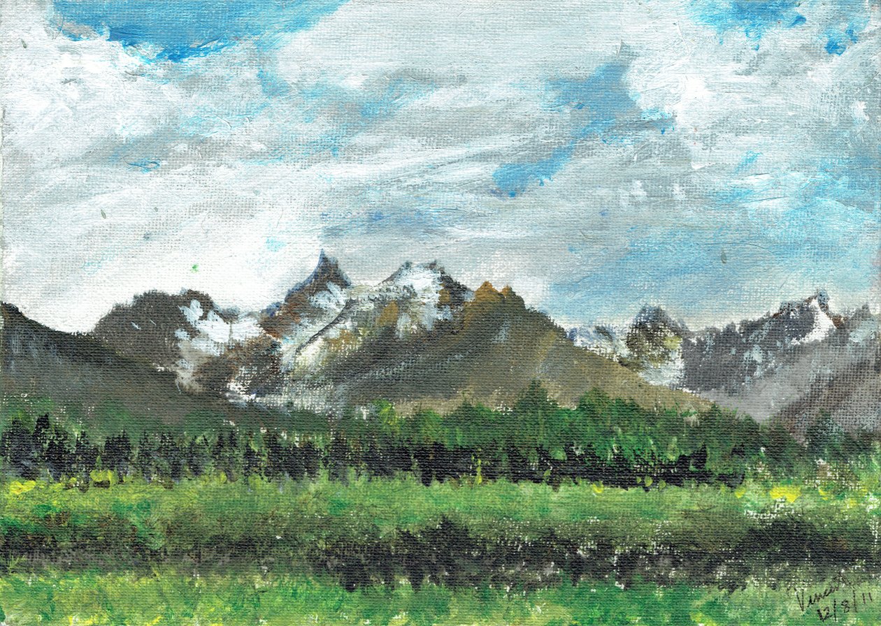 Hotellvy på Crans, 2011, (akryl på dukskiva) av Vincent Alexander Booth
