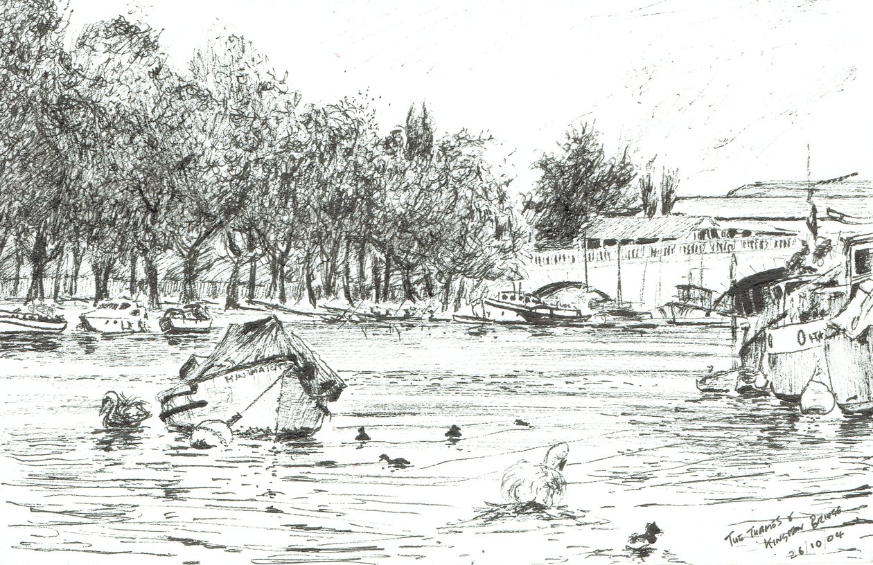 Kingston Bridge London, 2004, (Bläck på papper) av Vincent Alexander Booth