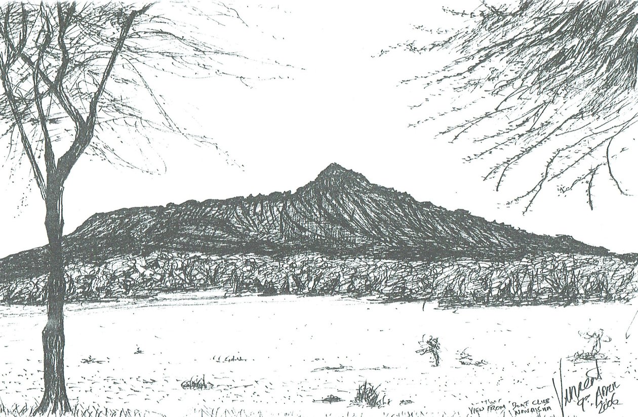 Berg från båtklubben vid sjön Naivasha, Kenya; 2006 av Vincent Alexander Booth