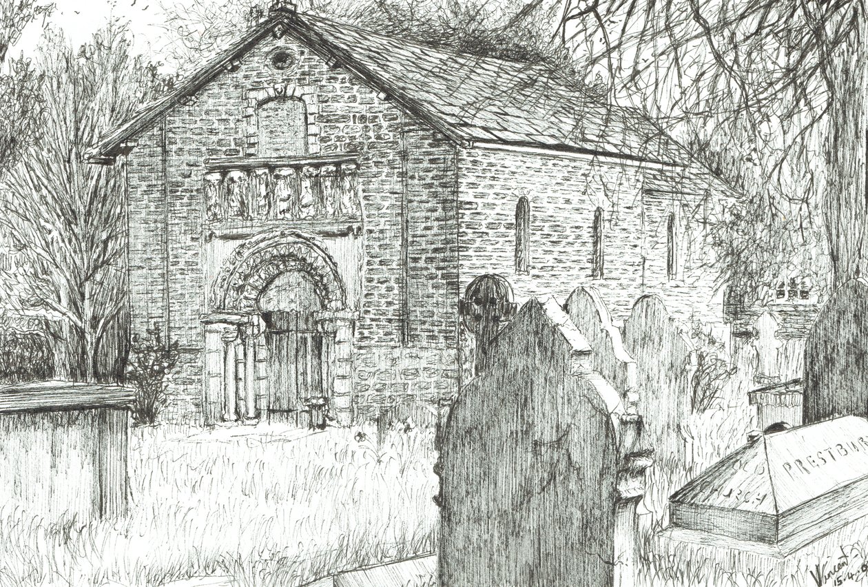 Old Church, Prestbury, 2009, (Bläck på papper) av Vincent Alexander Booth
