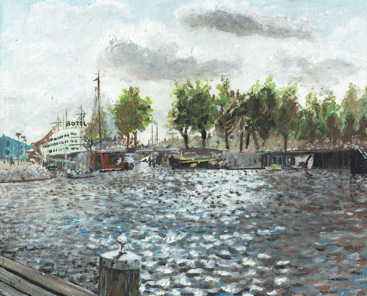 Oosterdok Amsterdam, 1999, (akryl på dukskiva) av Vincent Alexander Booth
