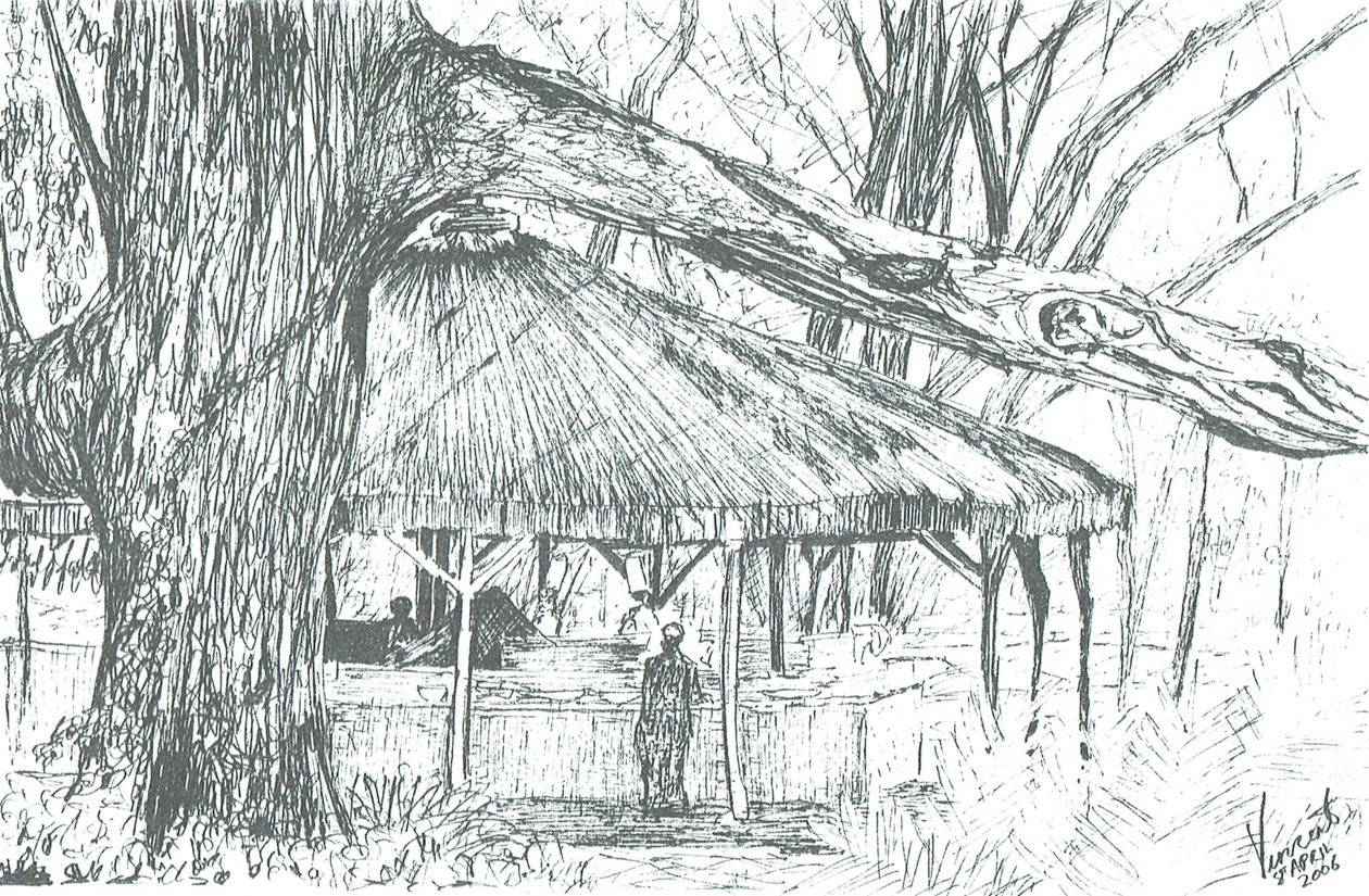 Utomhusbar, sjön Naivasha, 2006; (bläck på papper) av Vincent Alexander Booth