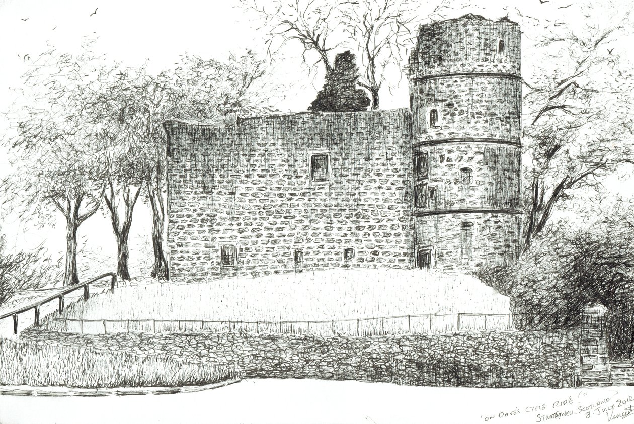 Ruin at Strathaven, 2012, (Bläck på papper) av Vincent Alexander Booth