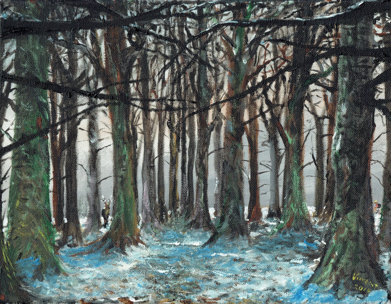Stag and Runner Lyme Park, 2016, (olja på dukskiva) av Vincent Alexander Booth