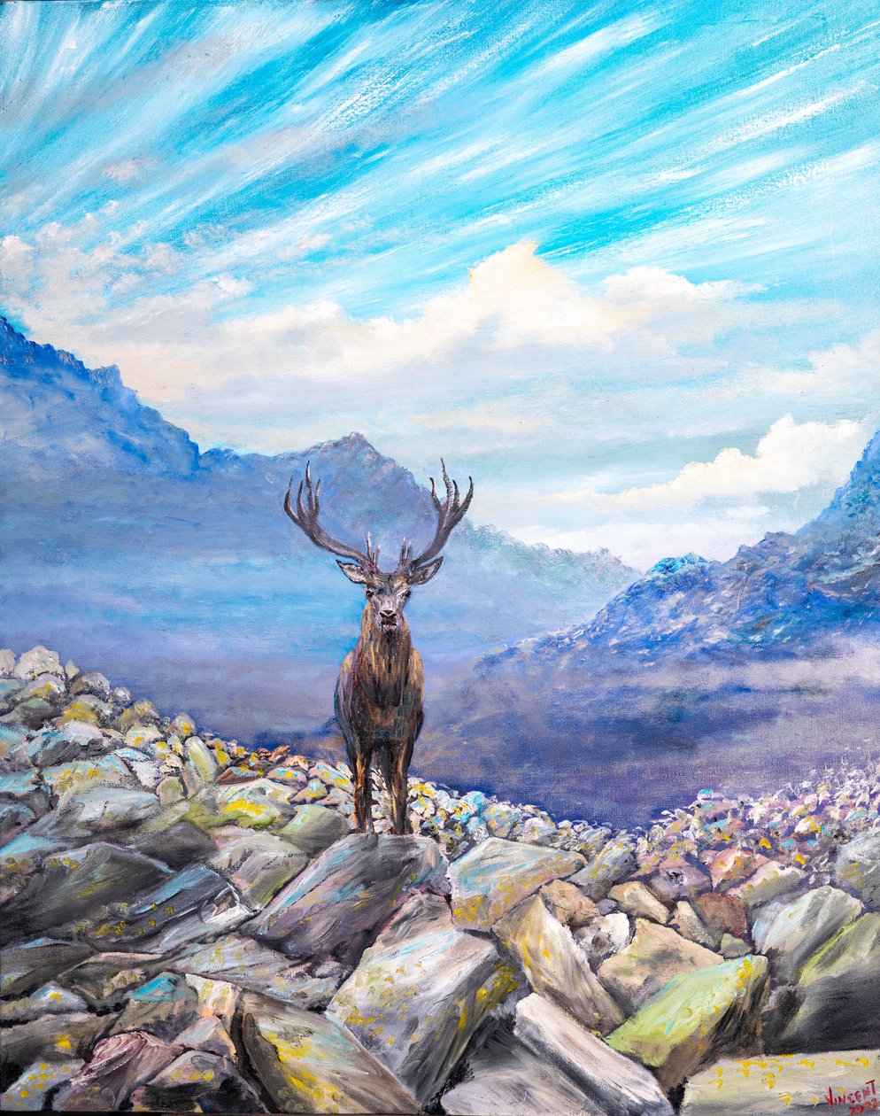 Stag! möte på klipporna, 2022 av Vincent Alexander Booth