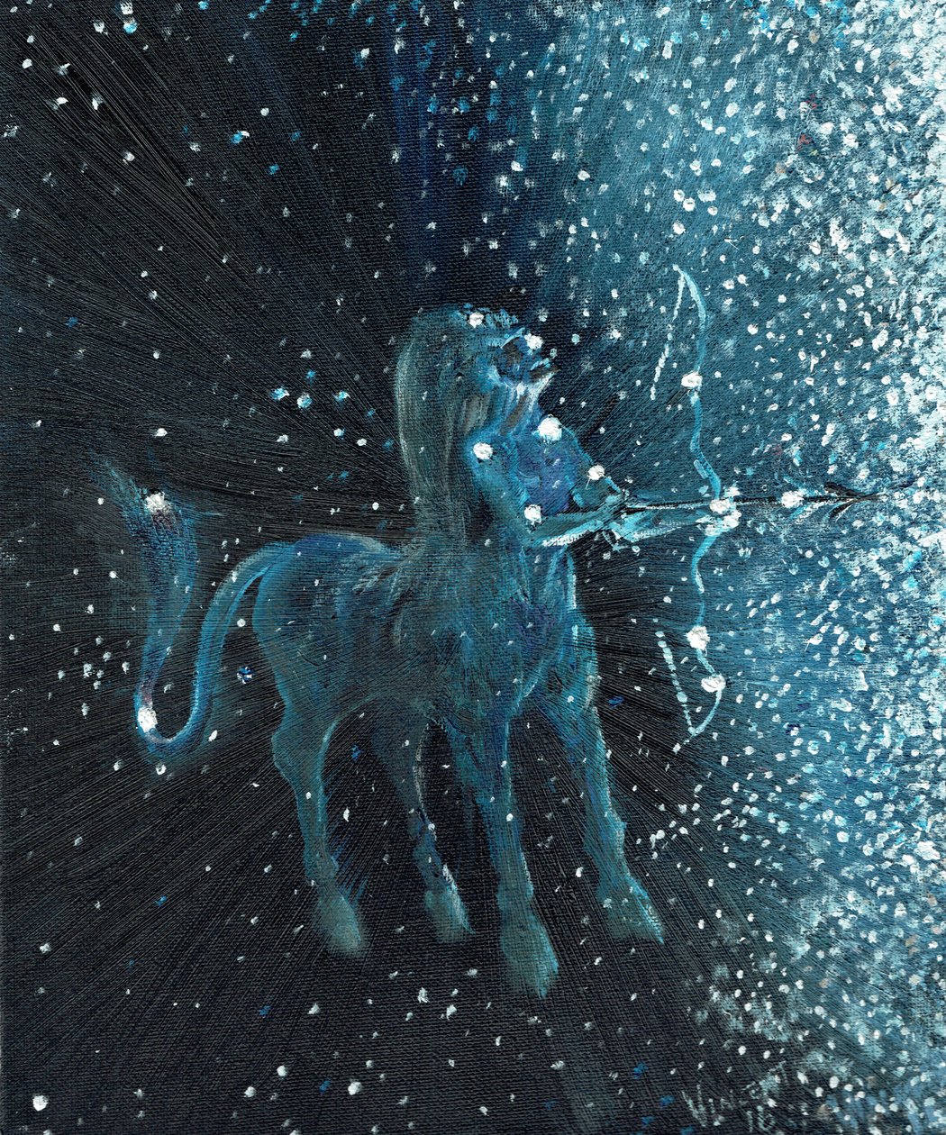 Stjärntecken Skytten, 2016, (olja på dukskiva) av Vincent Alexander Booth