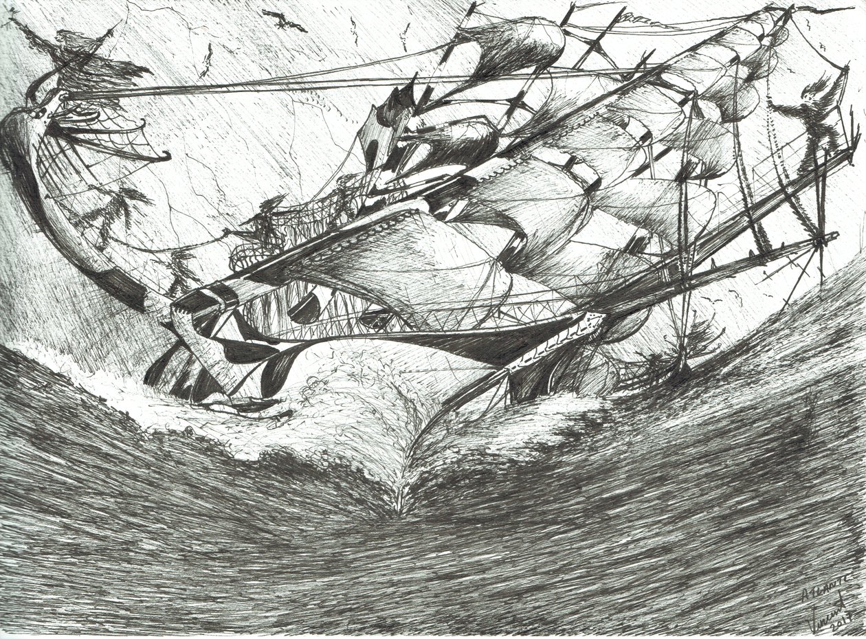 Storm Creators Arcticic Ocean, 2017, (Bläck på papper) av Vincent Alexander Booth