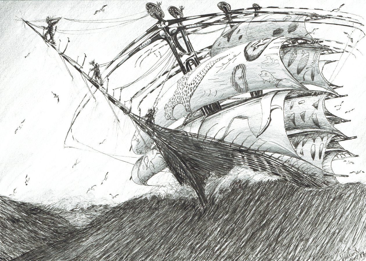 Storm Creators Barents hav, 2017, (Bläck på papper) av Vincent Alexander Booth