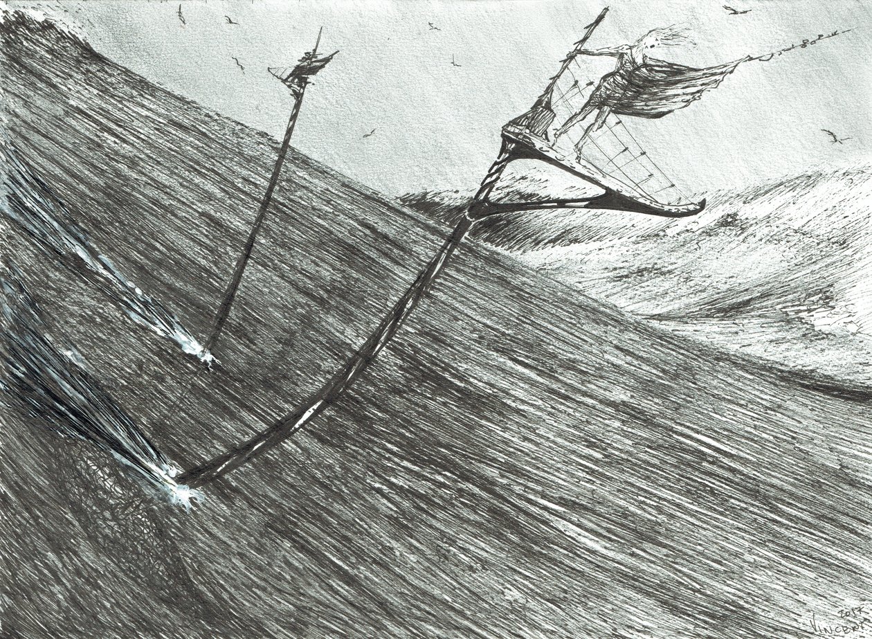 Storm Creators Black Sea, 2017, (bläck på papper) av Vincent Alexander Booth