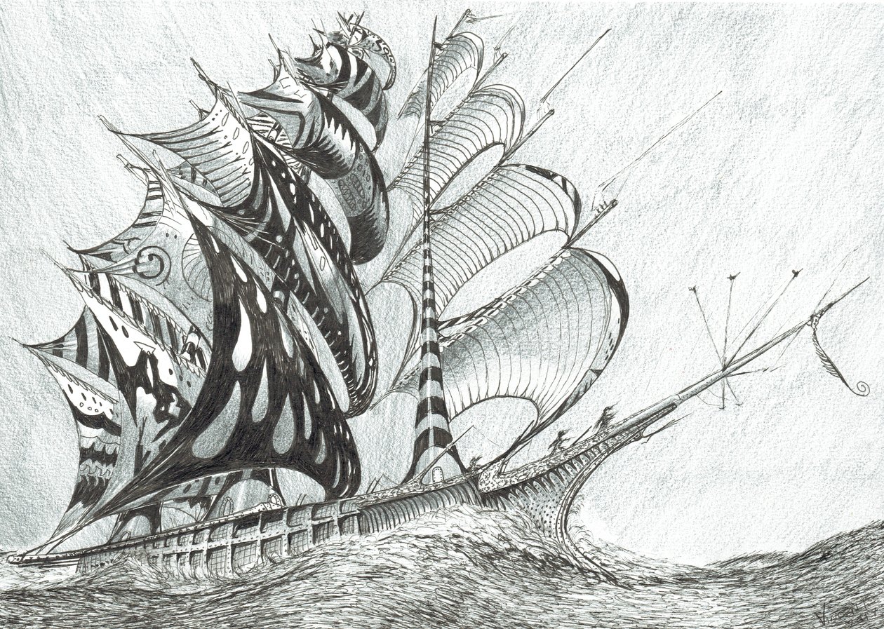 Storm Creators Karibiska havet, 2017, (bläck på papper) av Vincent Alexander Booth