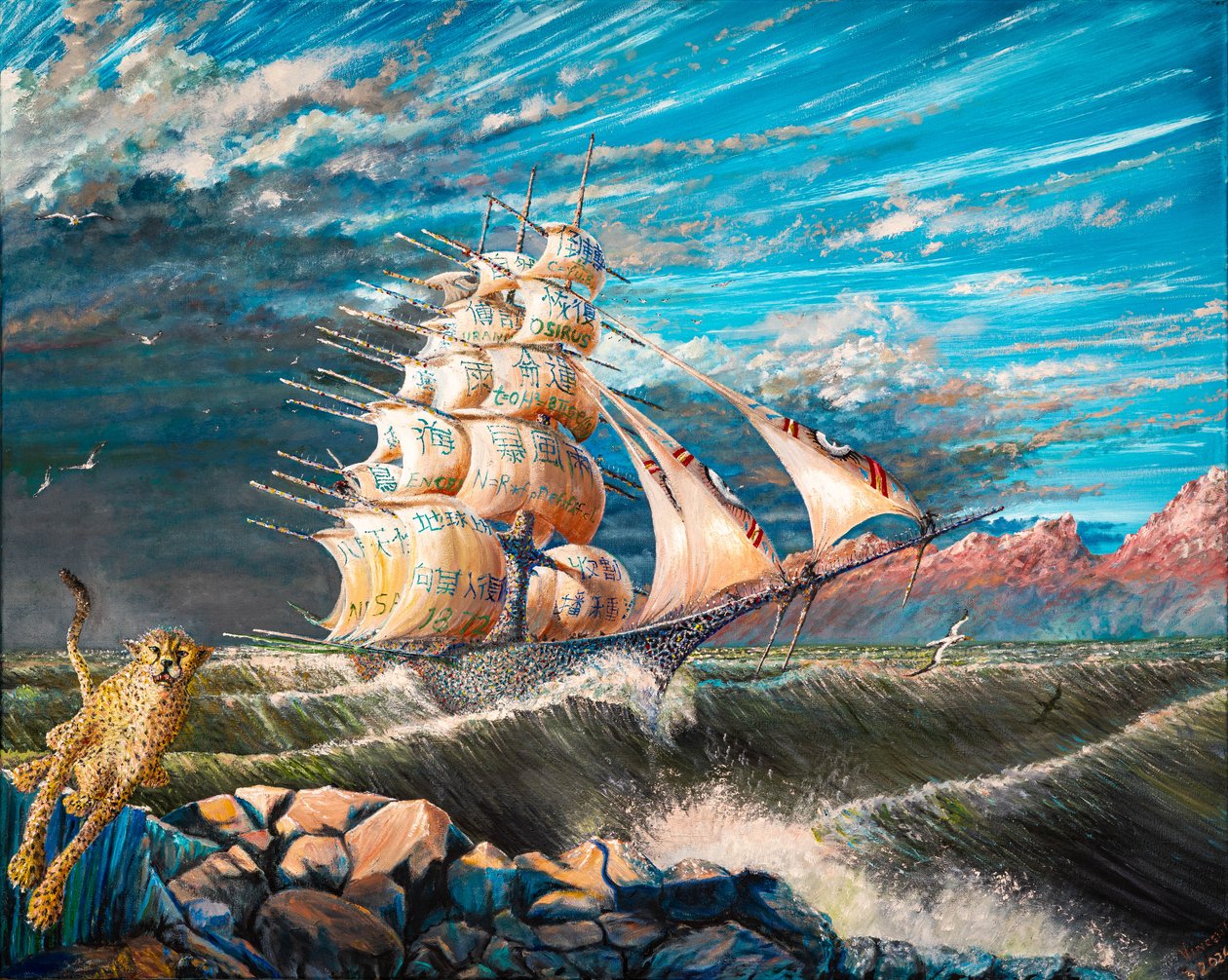 Storm Creators Lake Nyasa 2, 2024 (olja på duk) av Vincent Alexander Booth