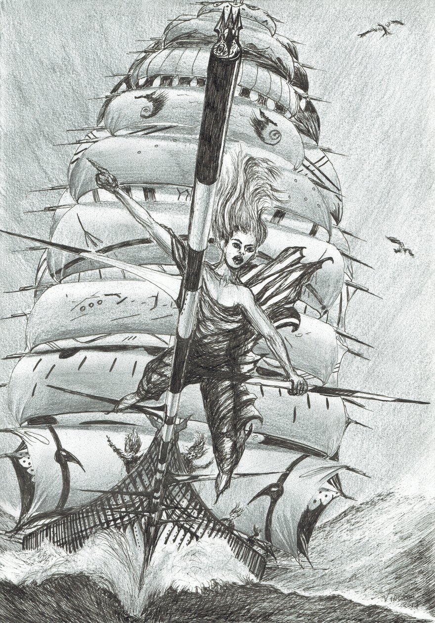 Storm Creators Lazarev Sea, 2017, (bläck på papper) av Vincent Alexander Booth