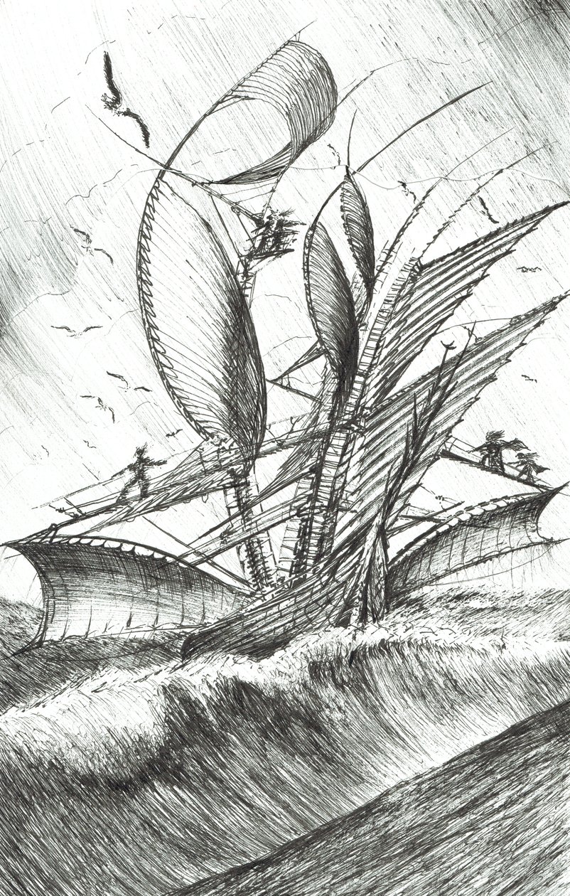 Storm Creators Pacific Ocean, 2017, (Bläck på papper) av Vincent Alexander Booth