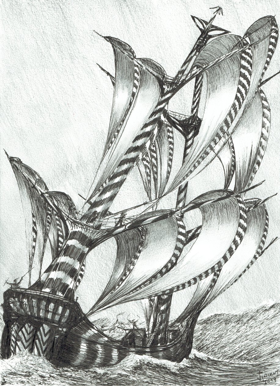 Storm Creators Solomon Sea, 2017, (bläck på papper) av Vincent Alexander Booth
