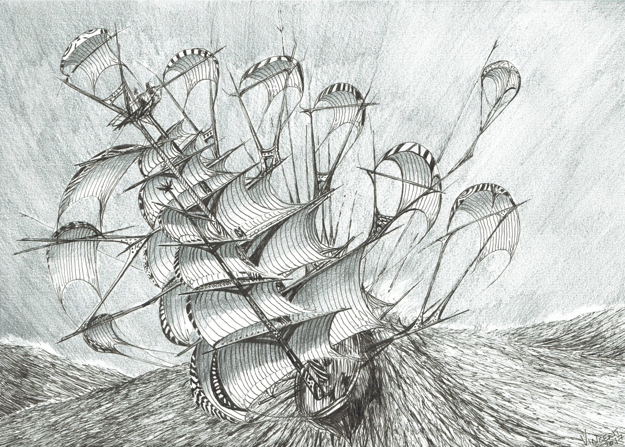 Storm Creators South China Sea, 2017, (bläck på papper) av Vincent Alexander Booth