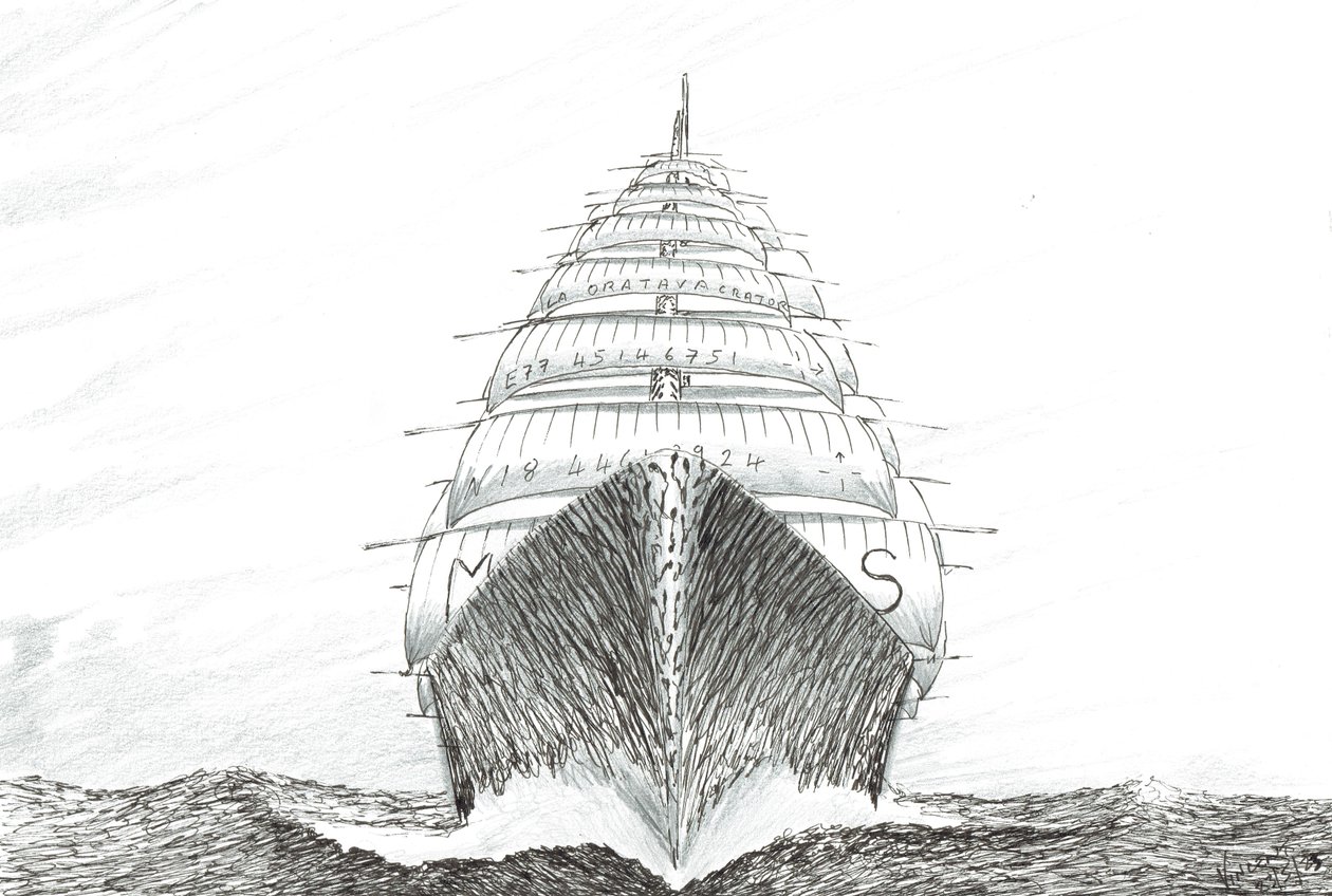 Storm Creators Southwest Cape, 2023 (bläck och blyerts på papper) av Vincent Alexander Booth
