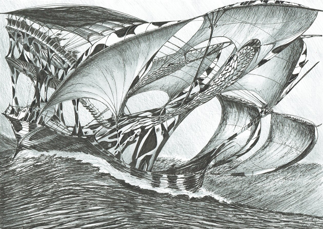 Storm Creators Tasman Sea, 2017, (Bläck på papper) av Vincent Alexander Booth