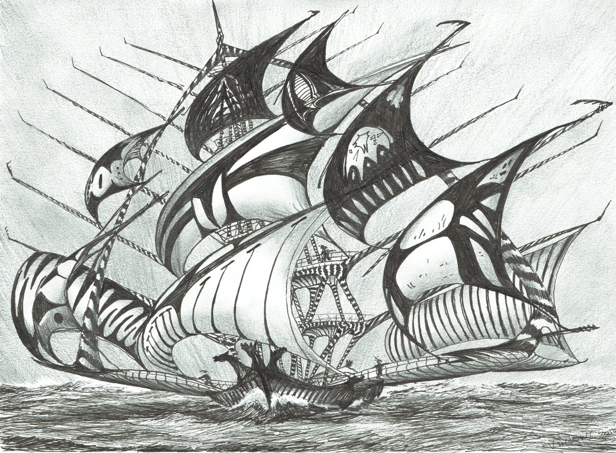 Storm Creators Visayan Sea, 2017, (bläck på papper) av Vincent Alexander Booth