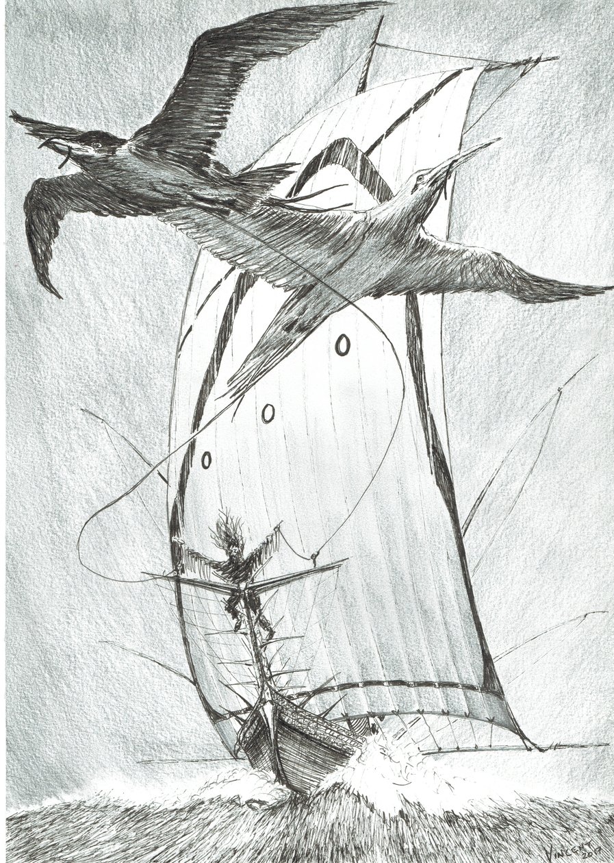 Storm Creators Wandel Sea, 2017, (bläck på papper) av Vincent Alexander Booth