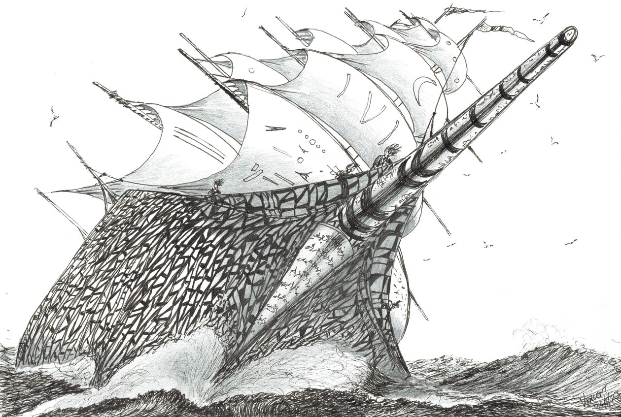 Storm Creators Wellington Strait, 2023 (bläck och penna på papper) av Vincent Alexander Booth