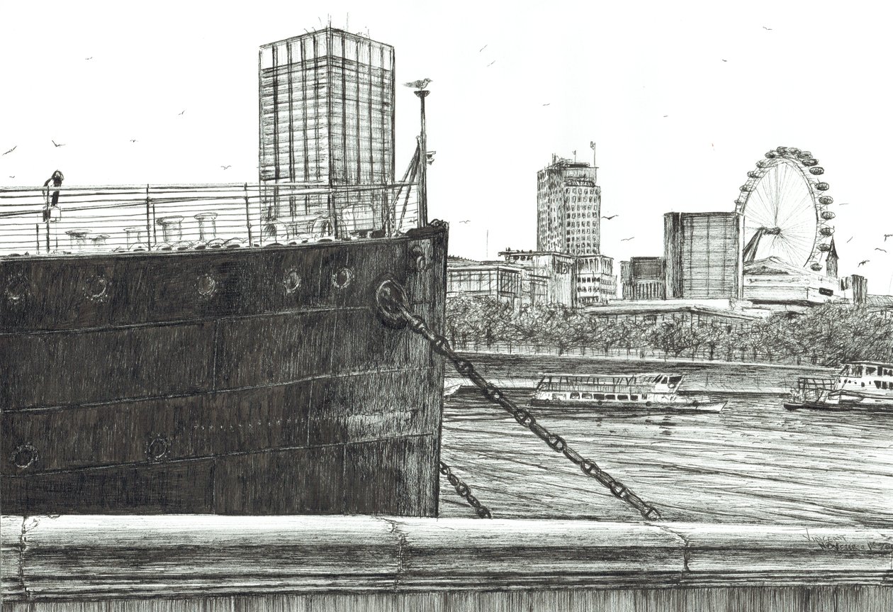 The Black Bow on Themsen, 2006, (bläck på papper) av Vincent Alexander Booth