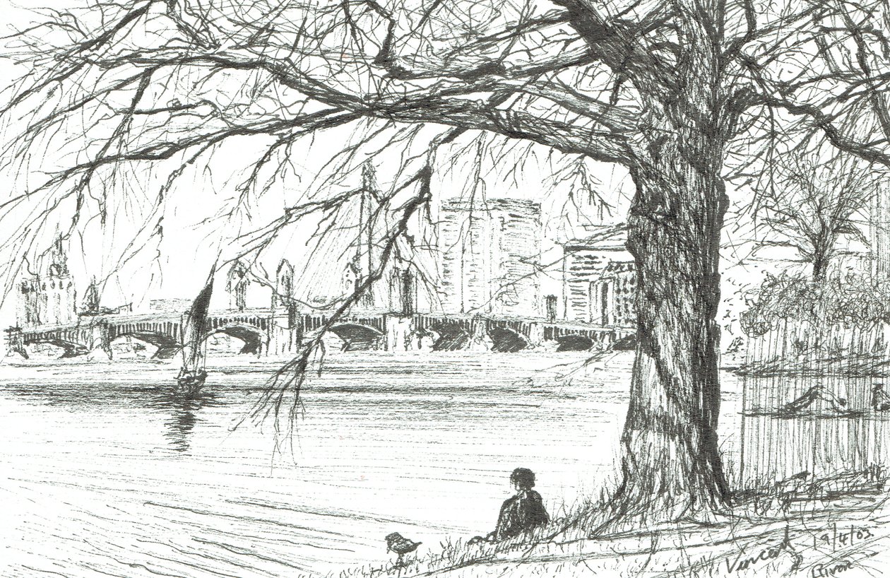 Charles River, Boston. 2003, (bläck på papper) av Vincent Alexander Booth