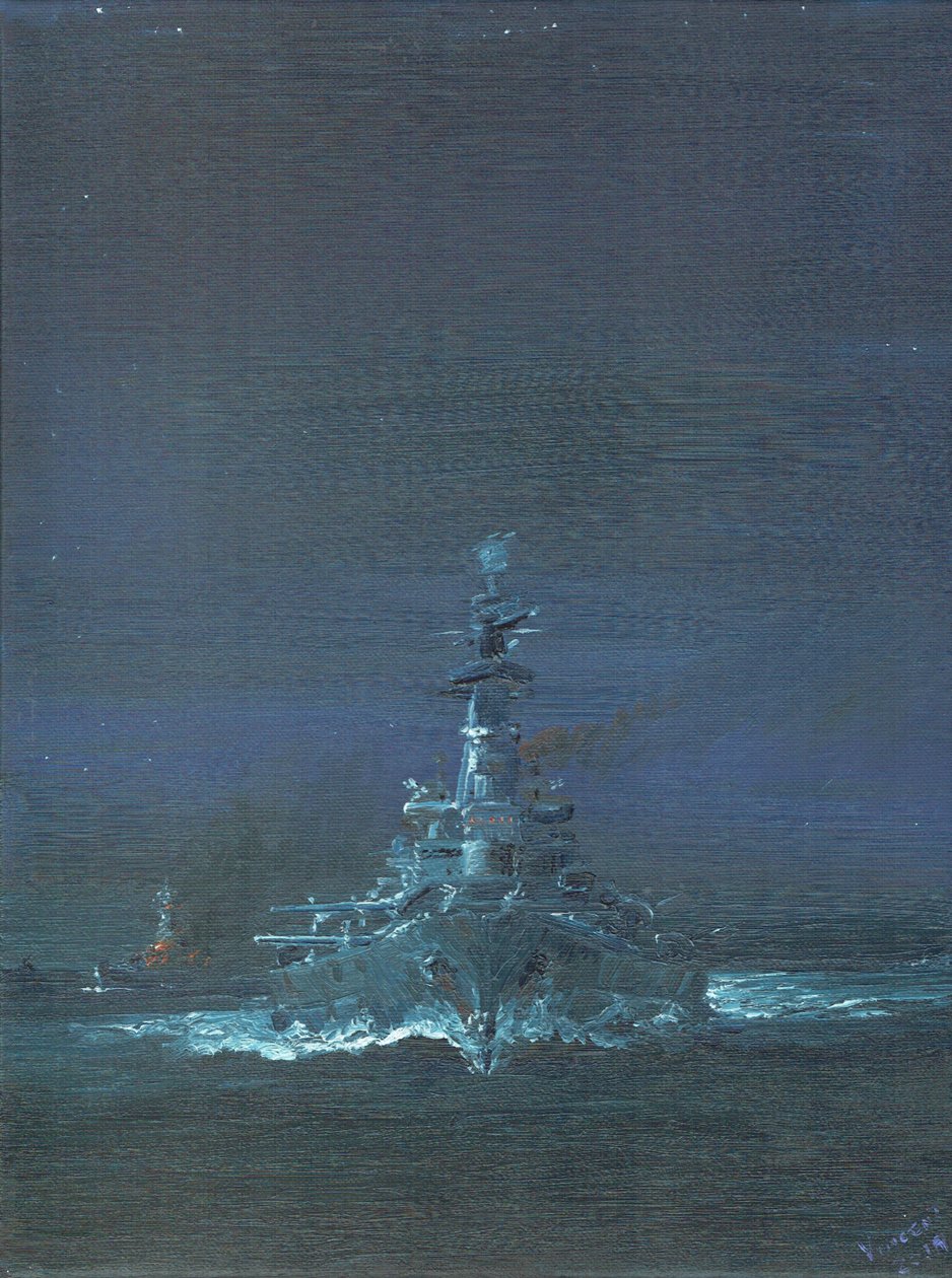 USS Washington ser Kirishima på radar vid Guadalcanal 1942, 2019 av Vincent Alexander Booth