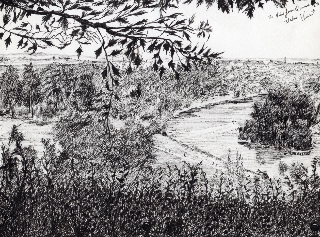 Utsikt från Richmond Hill London, 2004, (bläck på papper) av Vincent Alexander Booth