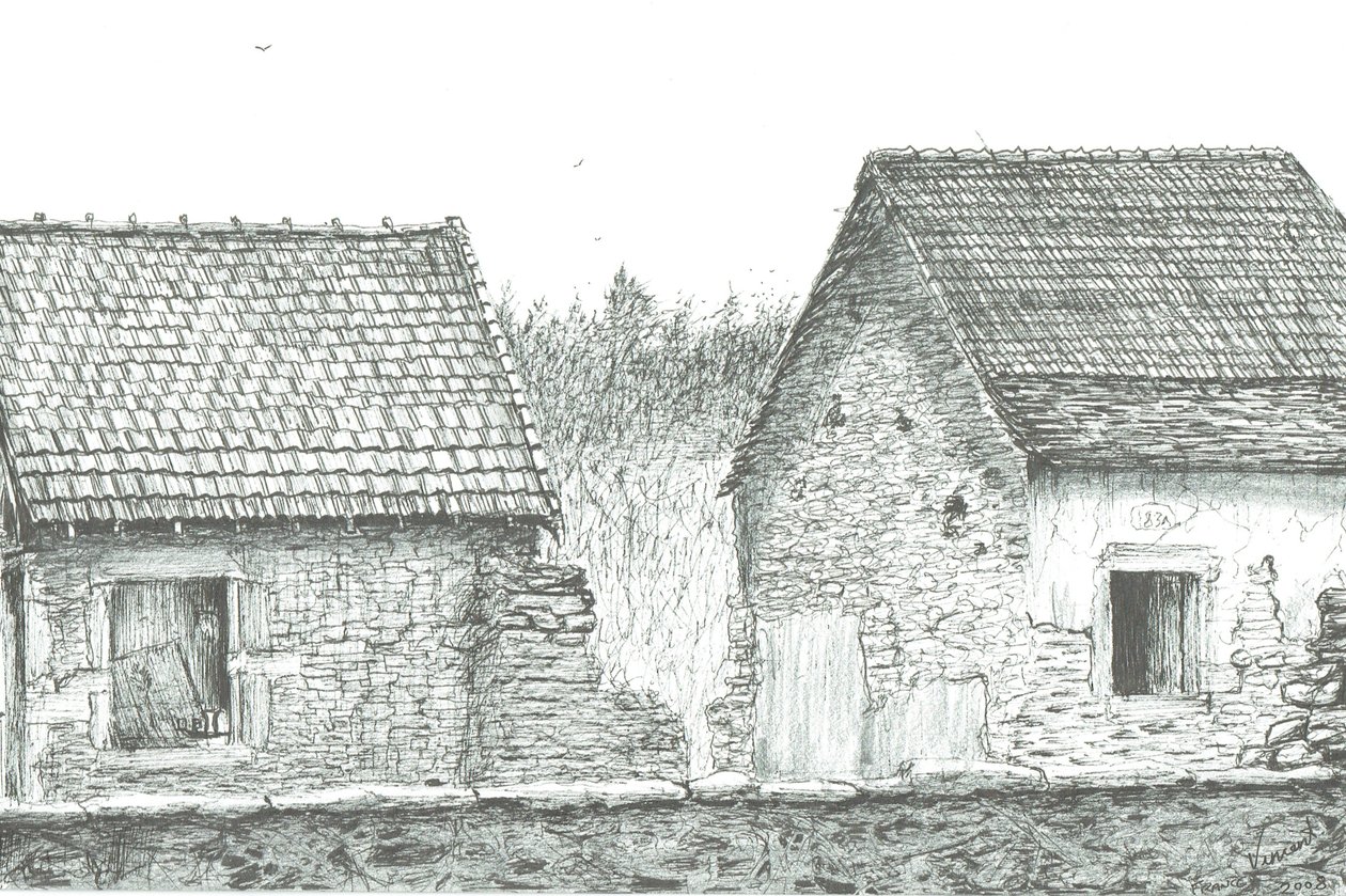 hus nära fransk/schweiziska gränsen, 2008; (bläck på papper) av Vincent Alexander Booth
