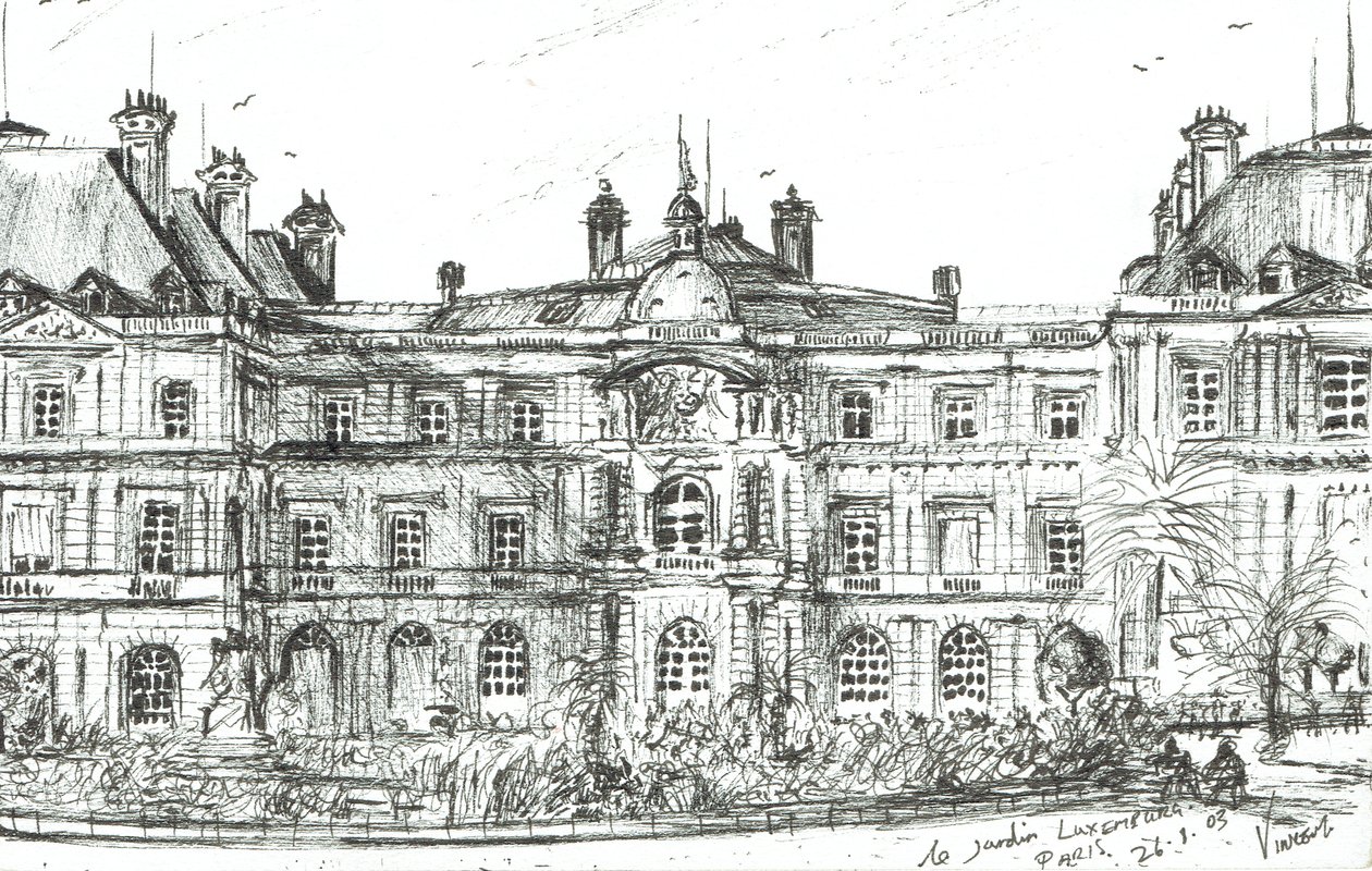 Luxembourg Garden Paris, 2003, (Bläck på papper) av Vincent Alexander Booth